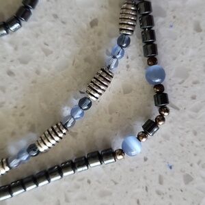 Magnetite & Blue Glass Cats Eye necklaces (2)